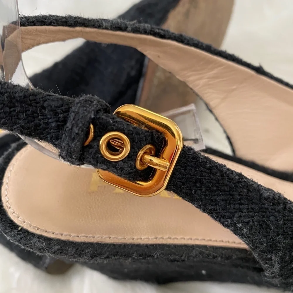 Prada tweed slingback peep toe wedges, Sz. 36.5